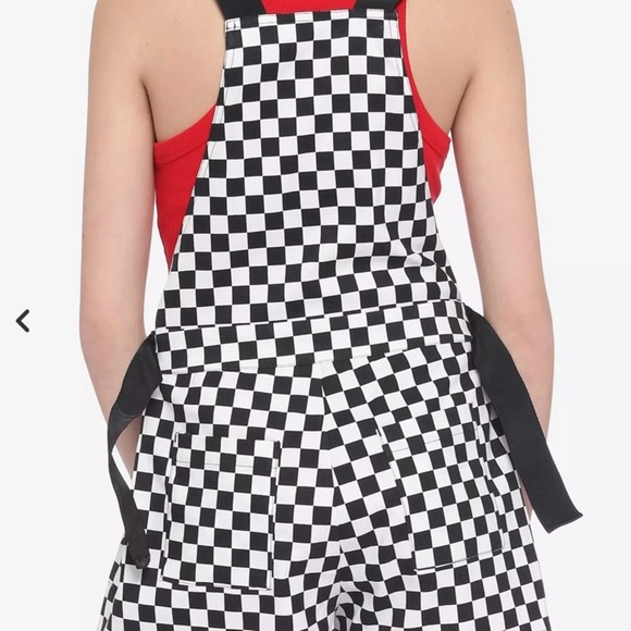 Hot Topic Checkered Utility Shortalls Black White Size S - Picture 6 of 14